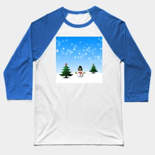 Cool Snowman and Sparkly Christmas Trees Baseball T-Shirt